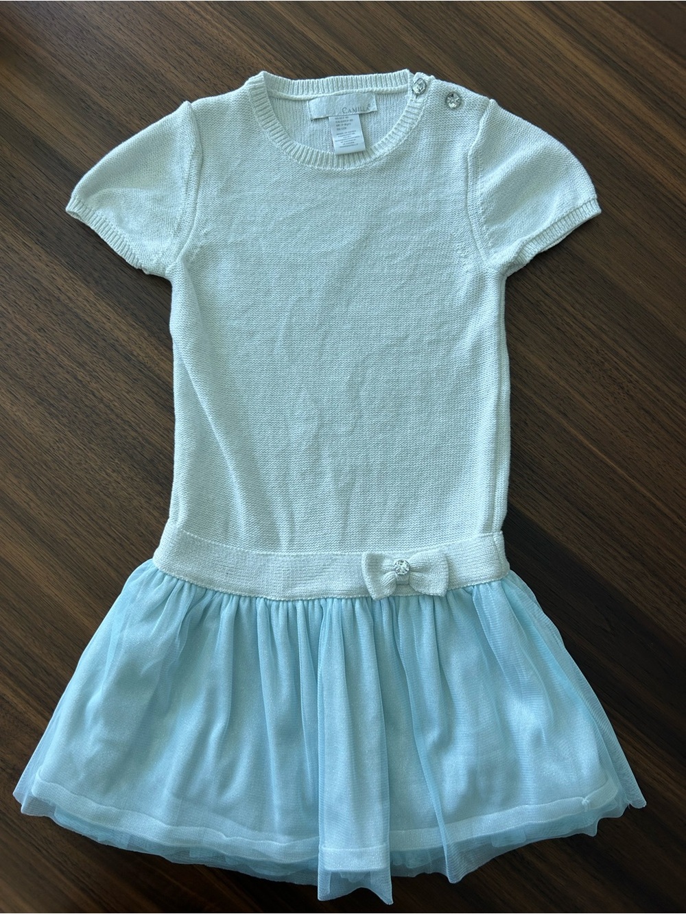 Camilla Cream Knit Bodice with Light Blue Tulle Skirt Dress